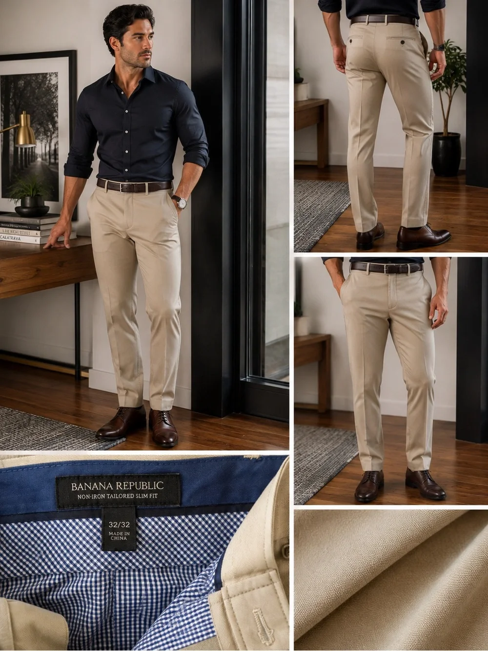 Banana Republic Non-Iron, Slim Fit Dress Pants in Beige